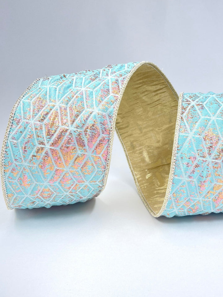 Diamond jacquard 4" wired ribbon - Greenery MarketWired ribbonMTX72714 AQMA