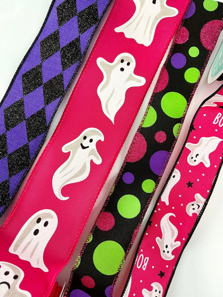 DIY ribbon bow bundle - pink ghost Halloween x 4 ribbons - Greenery MarketRibbons & TrimHotpinkdotx4