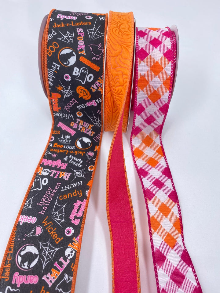 DIY ribbon bow bundle - pink Halloween x 3 Wired ribbons - Greenery MarketRibbons & TrimHottieHalX3