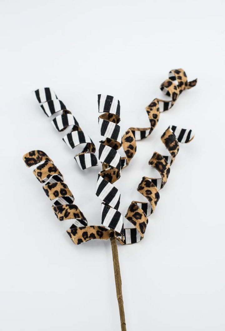 Double sided Cheetah fabric wired curly spray - Greenery MarketPicks56718MIX