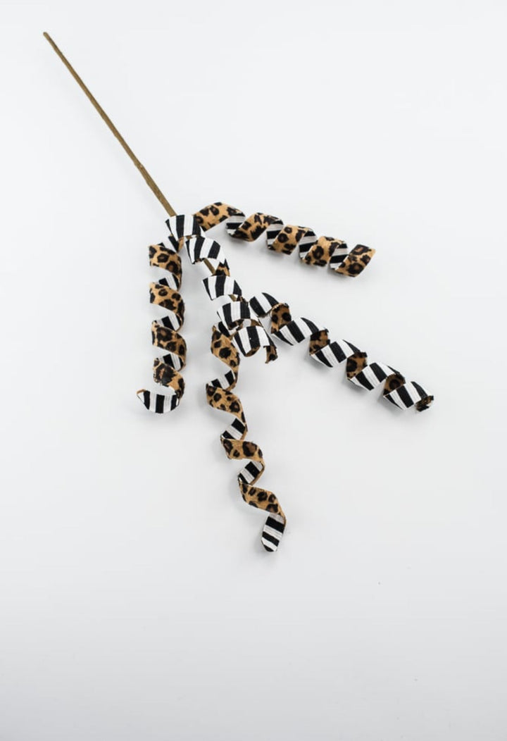 Double sided Cheetah fabric wired curly spray - Greenery MarketPicks56718MIX