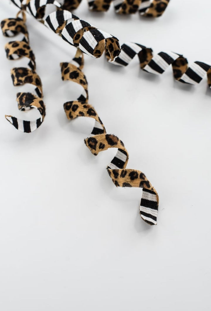 Double sided Cheetah fabric wired curly spray - Greenery MarketPicks56718MIX