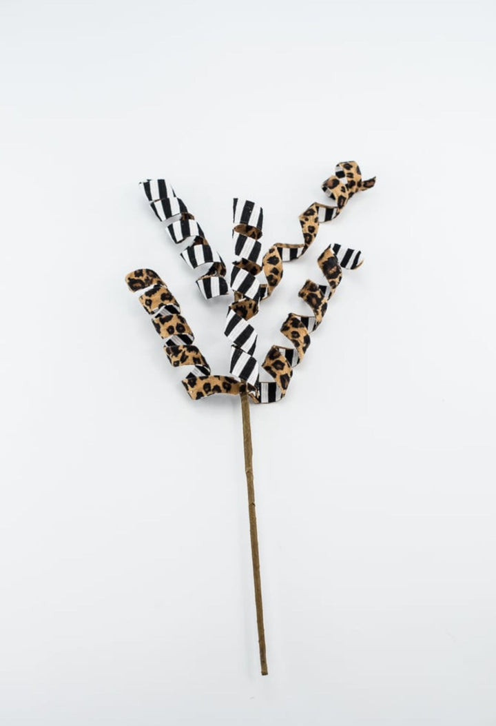 Double sided Cheetah fabric wired curly spray - Greenery MarketPicks56718MIX