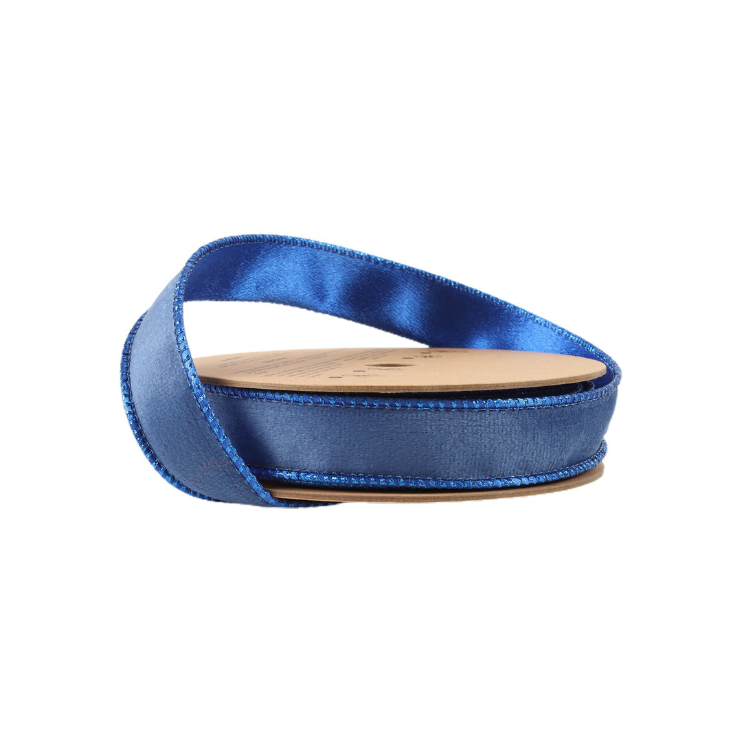 Electric Blue Reversible Classic Velvet Wired Ribbon - 1" - Greenery Market7115W - 352 - 25E