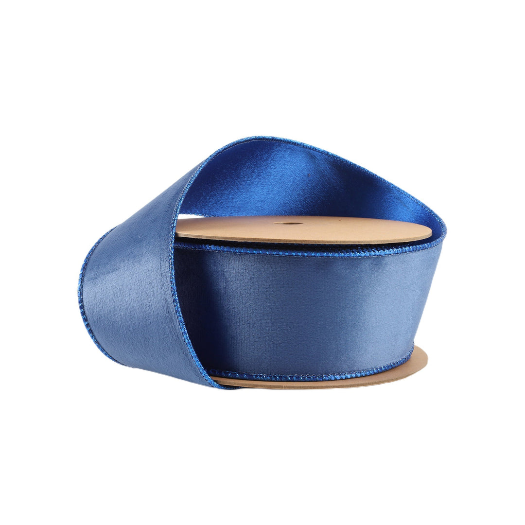 Electric Blue Reversible Classic Velvet Wired Ribbon - 2.5" - Greenery Market7115W - 352 - 63E
