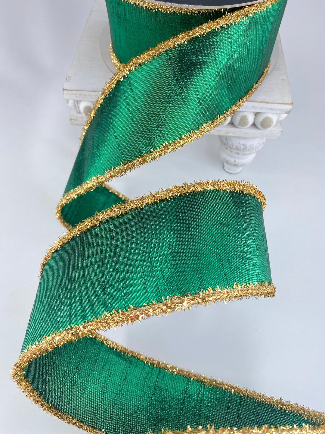 Emerald & Gold Tinsel Borders Farrisilk Wired Ribbon - 2.5" - Greenery MarketRK791 - 10