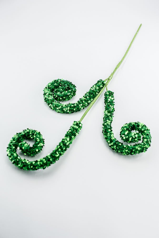 Emerald Green Sequin Curly Spray - Greenery Market85921GN