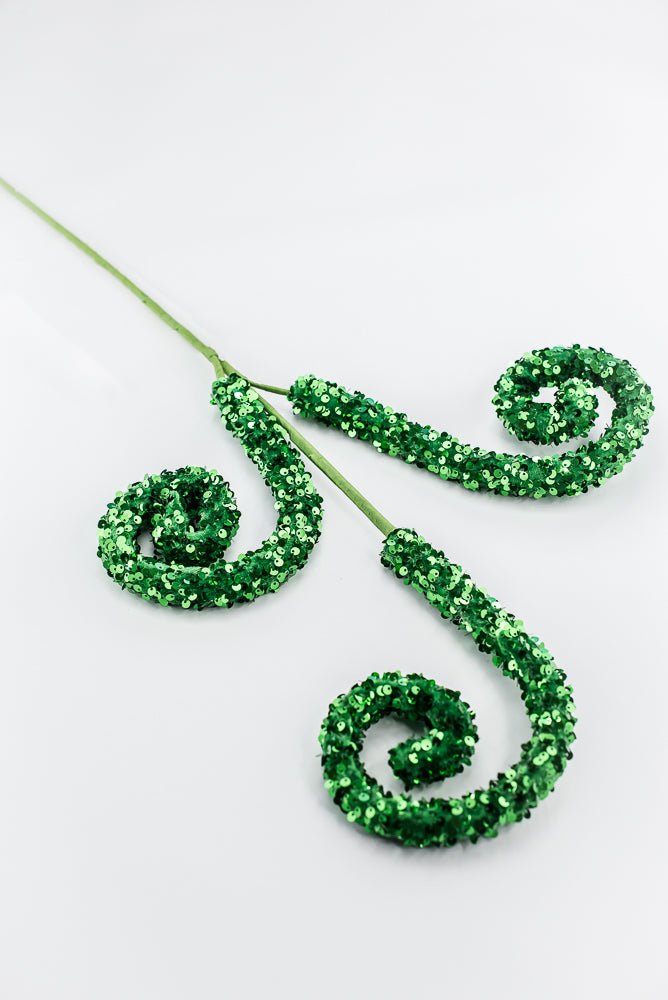 Emerald Green Sequin Curly Spray - Greenery Market85921GN