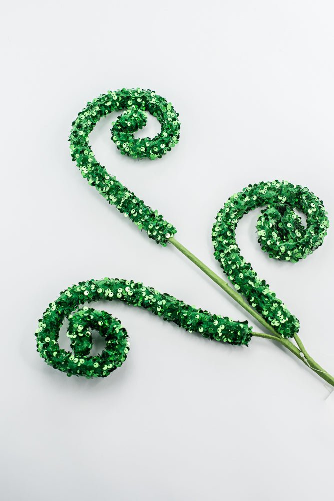 Emerald Green Sequin Curly Spray - Greenery Market85921GN