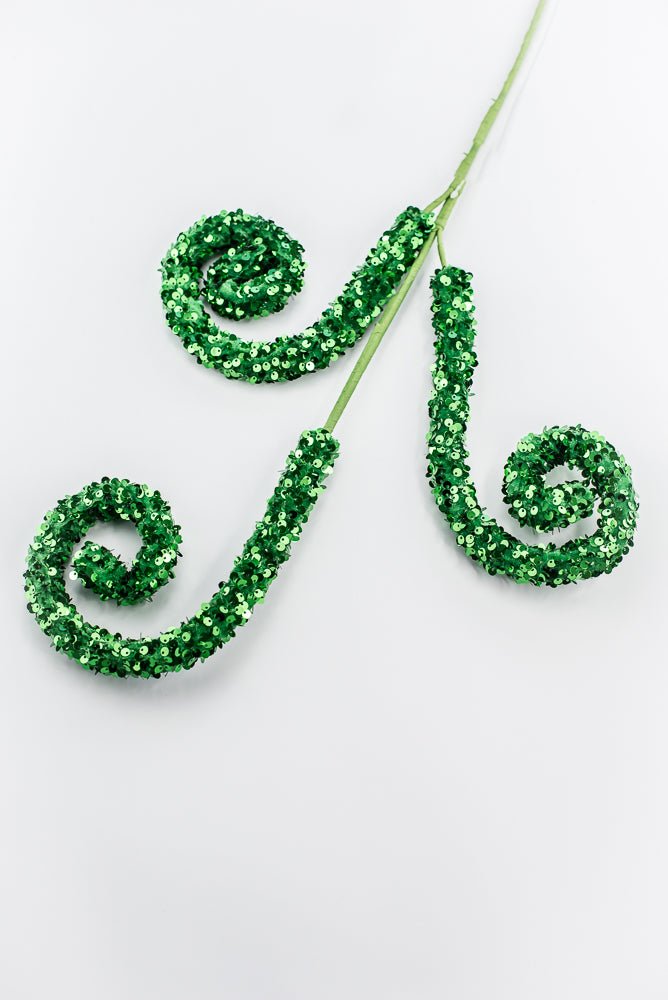 Emerald Green Sequin Curly Spray - Greenery Market85921GN