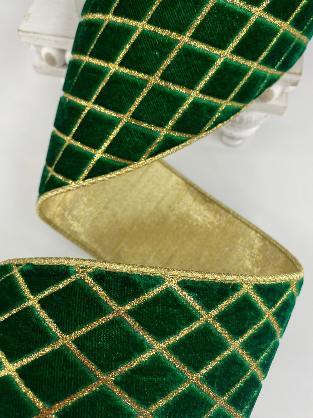 Emerald Metallic Diamond Farrisilk Wired Ribbon - 4" - Greenery MarketRG454 - 55