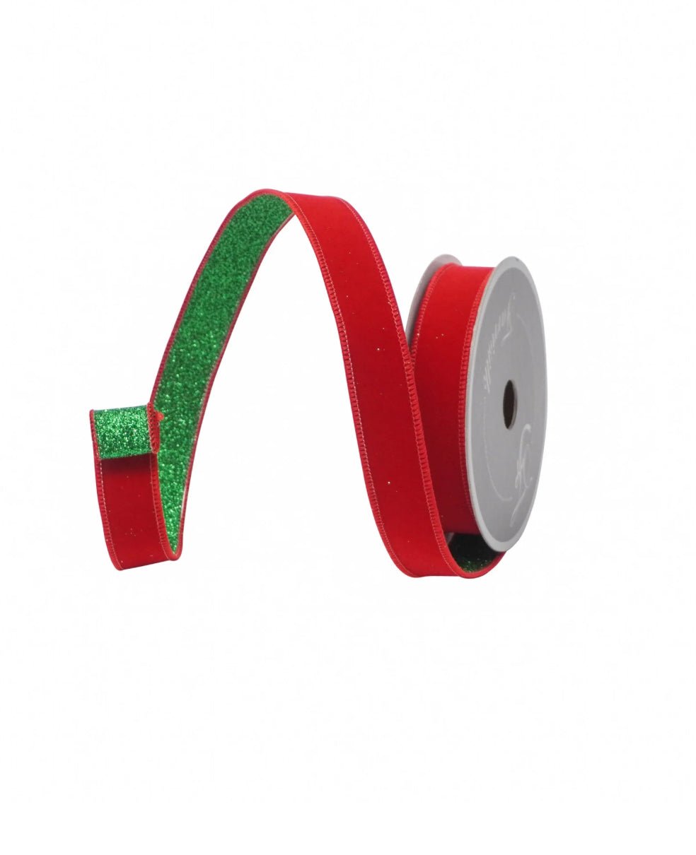 Emerald & Red Fusion Farrisilk Wired Ribbon - 1" - Greenery MarketRibbons & TrimRS200 - 48