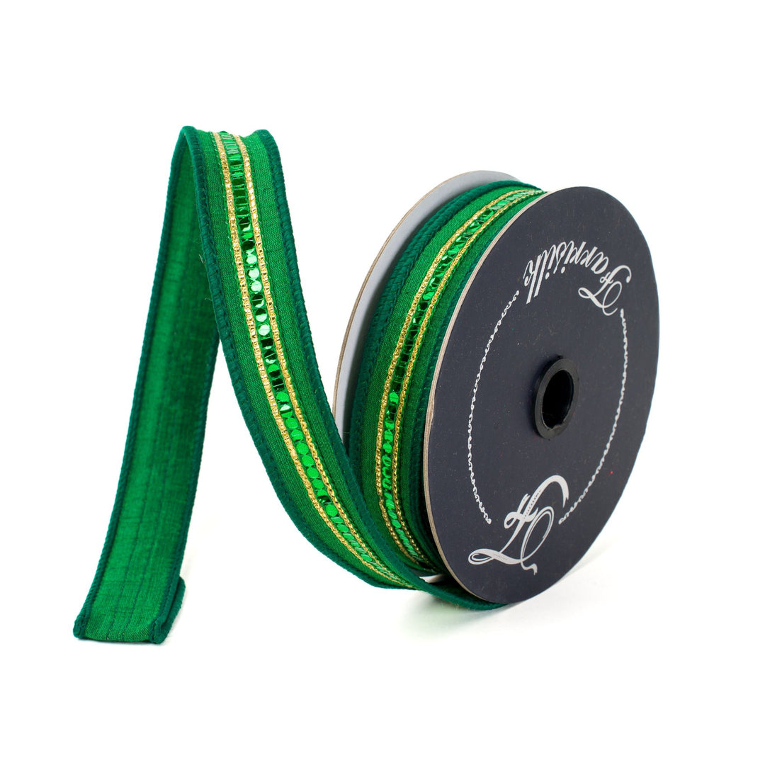 Emerald Twinkle Trim Farrisilk Wired Ribbon - 1" - Greenery MarketRibbons & TrimRK756 - 55