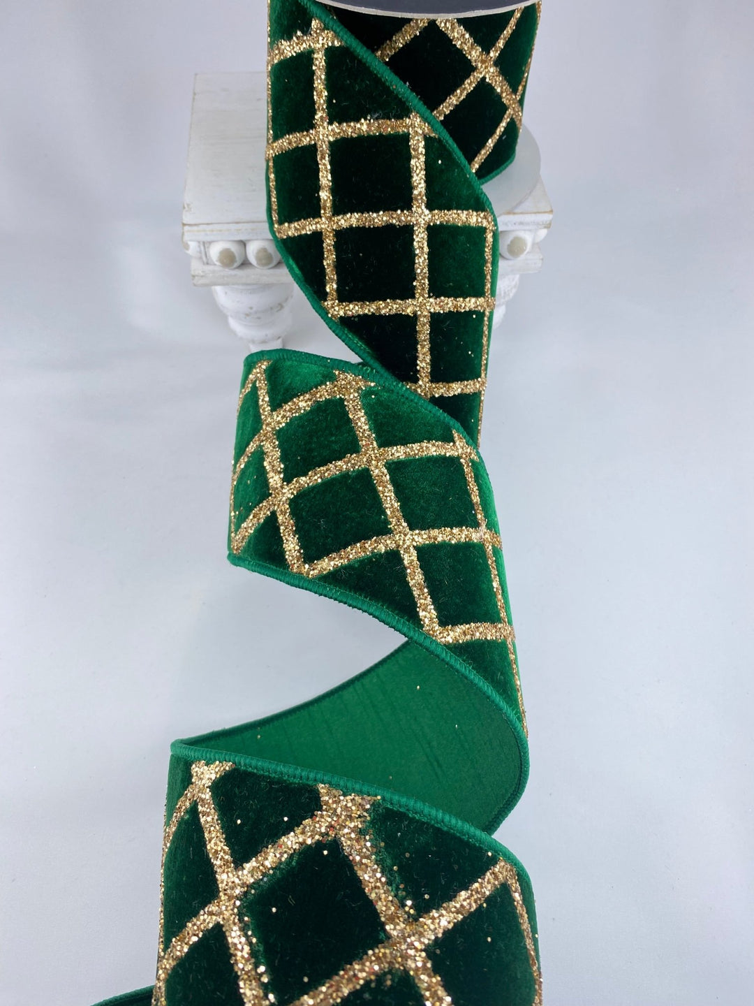 Emerald Velvet Glitter Lattice Farrisilk Wired Ribbon - 4" - Greenery MarketRG021 - 55