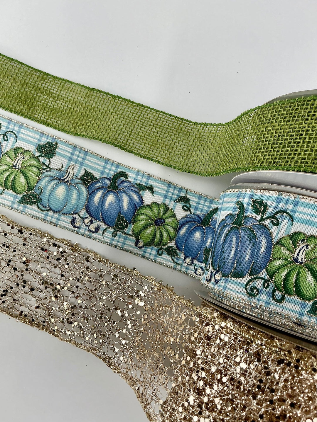 Fall blue pumpkin bow bundle x 3 ribbons - Greenery MarketSmokeBluepumpkinx3