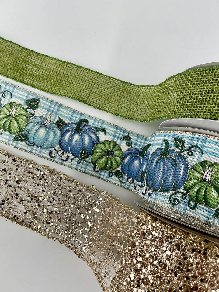 Fall blue pumpkin bow bundle x 3 ribbons - Greenery MarketSmokeBluepumpkinx3