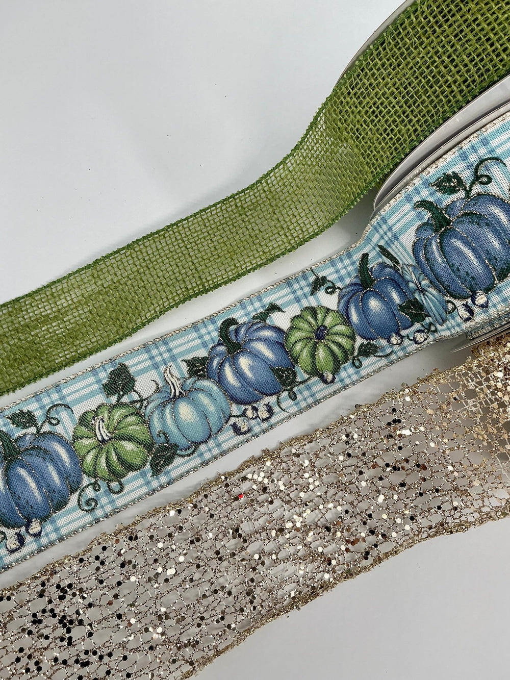 Fall blue pumpkin bow bundle x 3 ribbons - Greenery MarketSmokeBluepumpkinx3