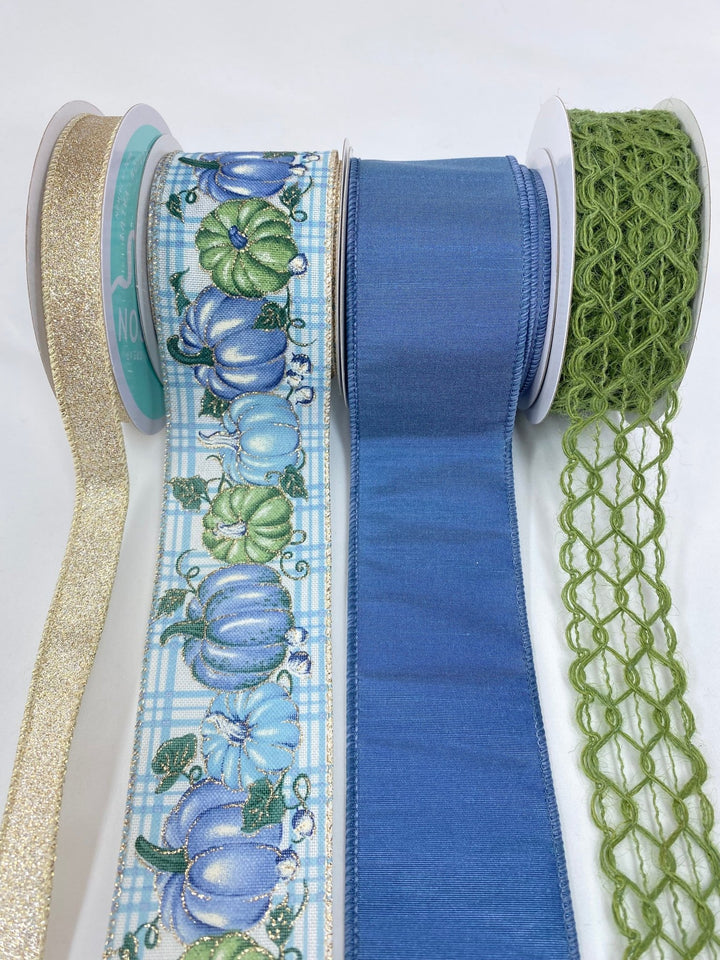 Fall blue pumpkin bow bundle x 4 ribbons - Greenery MarketBlueGreenPumpx4