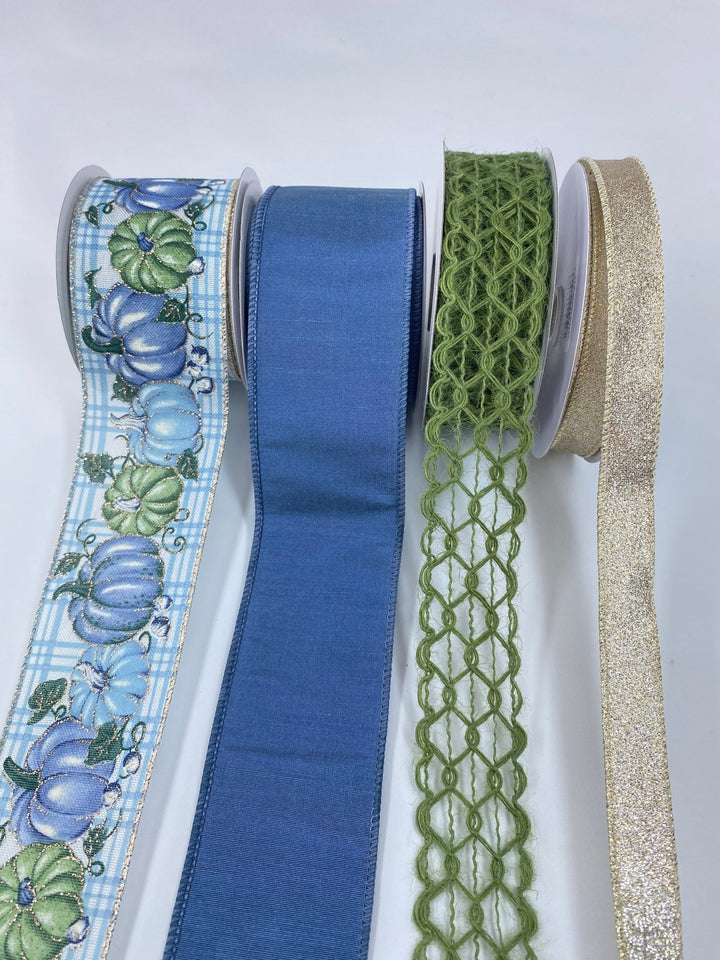Fall blue pumpkin bow bundle x 4 ribbons - Greenery MarketBlueGreenPumpx4