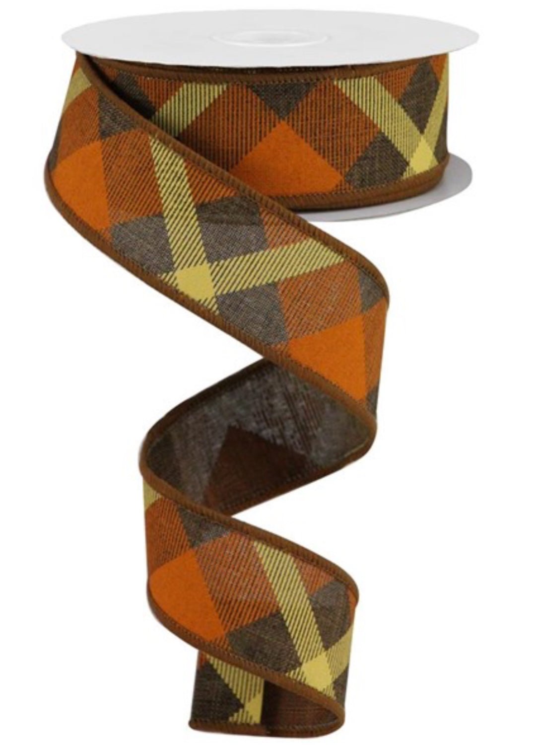 Fall Diagonal plaid wired ribbon -brown / orange 1.5” - Greenery MarketWired ribbonRG01682MW