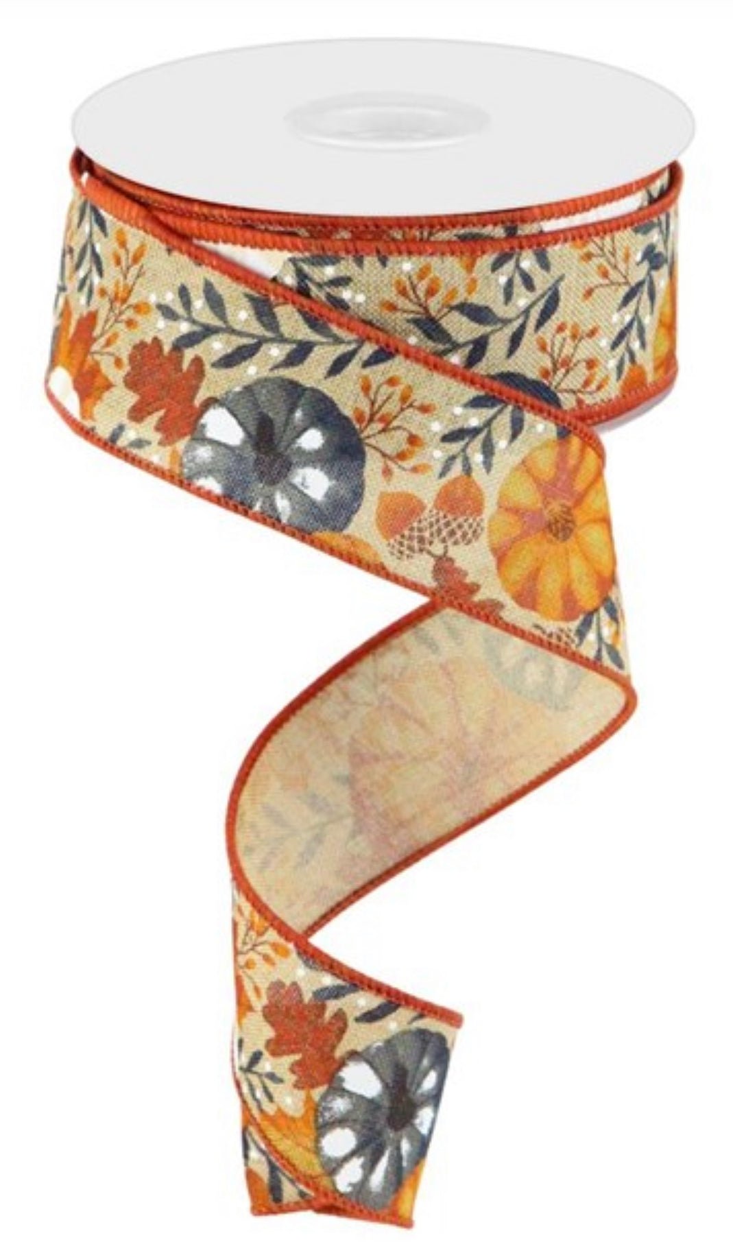 Fall leaves and pumpkins wired ribbon 1.5” - Greenery MarketWired ribbonRGB108001