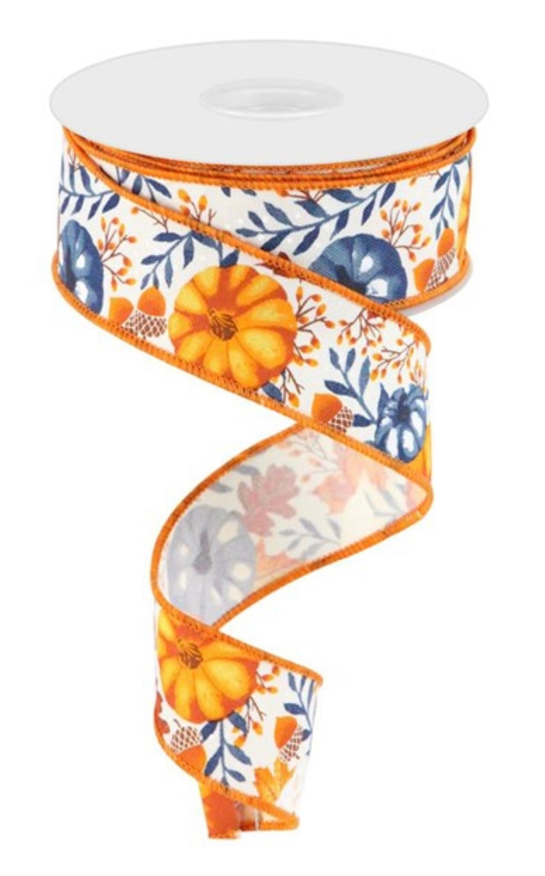 Fall pumpkin and acorns cream background wired ribbon - 1.5” - Greenery MarketWired ribbonRGB108030