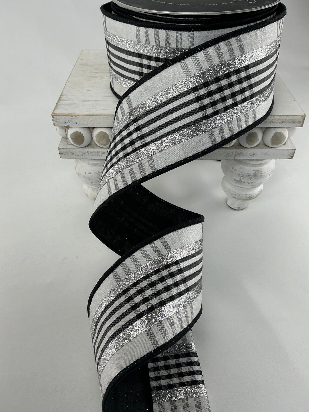 Farrisilk Black and White glitzy plaid 2.5” wired ribbon - Greenery MarketRibbons & TrimRG633 - 53