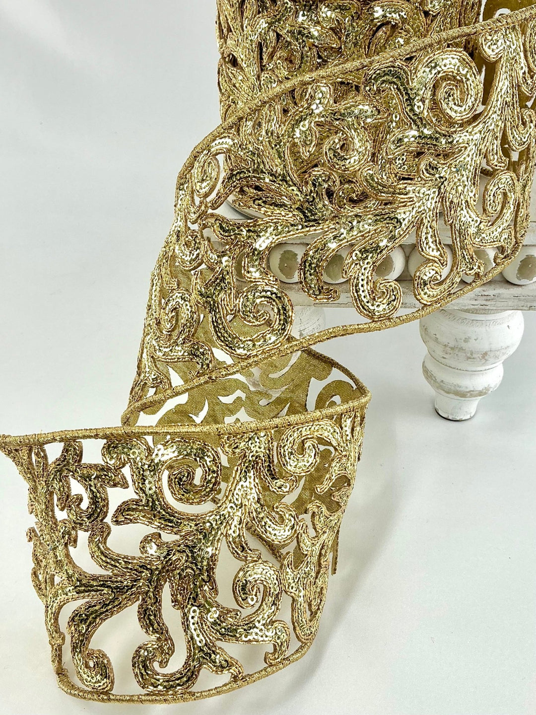 Farrisilk gold sequin acanthus wired ribbon - 4” - Greenery Marketwired ribbonRK745 - 50