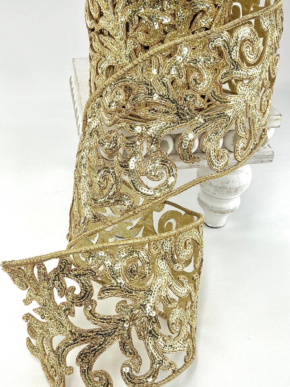 Farrisilk gold sequin acanthus wired ribbon - 4” - Greenery Marketwired ribbonRK745 - 50