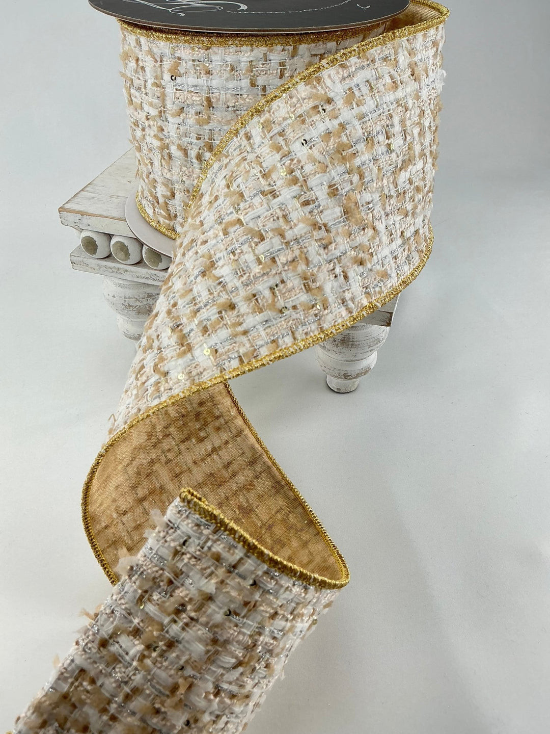 Farrisilk ivory, cozy chalet, tweed wired ribbon 4” - Greenery MarketRibbons & TrimRC109 - 62