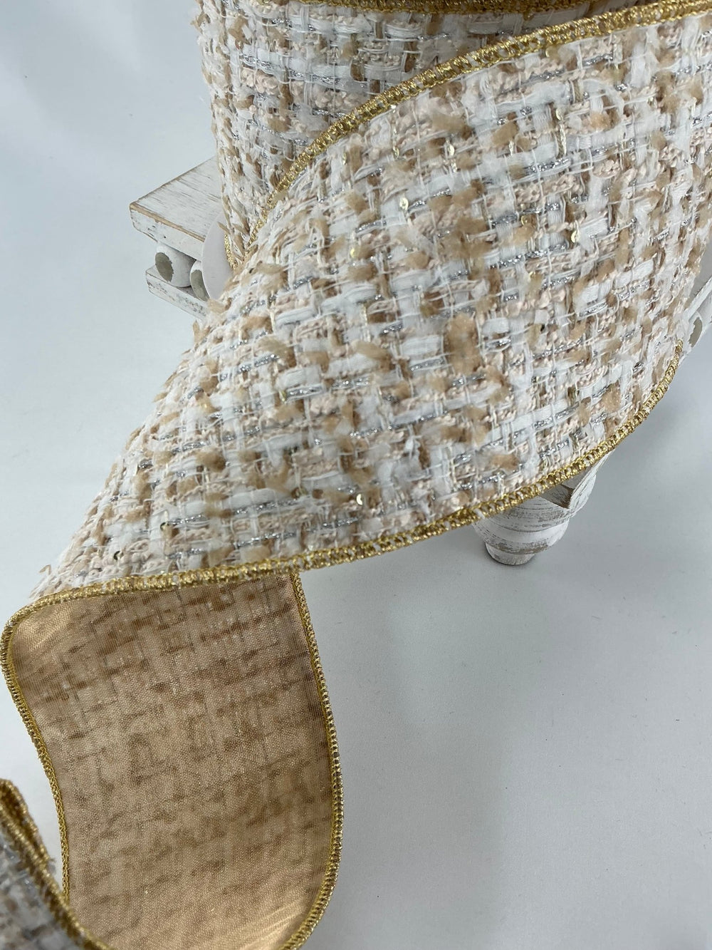 Farrisilk ivory, cozy chalet, tweed wired ribbon 4” - Greenery MarketRibbons & TrimRC109 - 62
