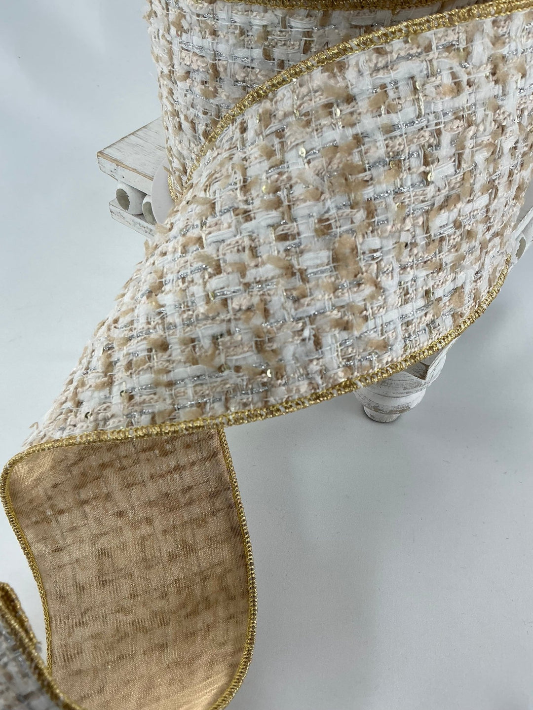 Farrisilk ivory, cozy chalet, tweed wired ribbon 4” - Greenery MarketRibbons & TrimRC109 - 62