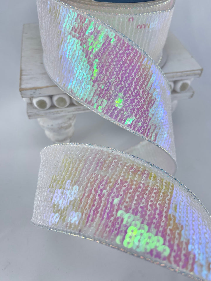 Farrisilk pastel glitz white iridescent ribbon - 2.5” - Greenery Marketwired ribbonRK577 - 44