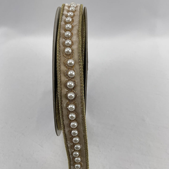 Farrisilk pearl border in cream velvet ribbon - 1” - Greenery Marketwired ribbonRK316-01