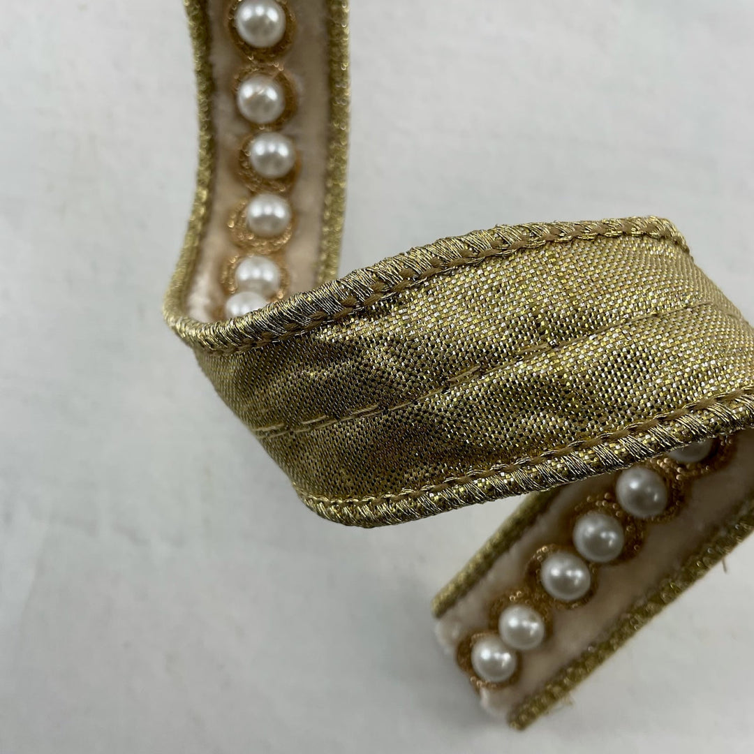 Farrisilk pearl border in cream velvet ribbon - 1” - Greenery Marketwired ribbonRK316-01