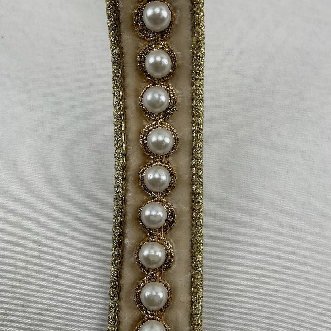 Farrisilk pearl border in cream velvet ribbon - 1” - Greenery Marketwired ribbonRK316-01