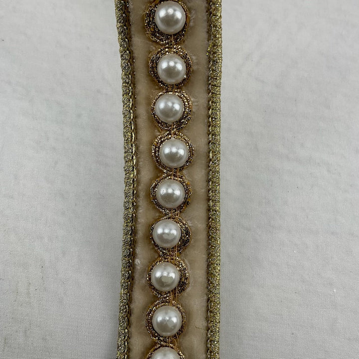 Farrisilk pearl border in cream velvet ribbon - 1” - Greenery Marketwired ribbonRK316-01