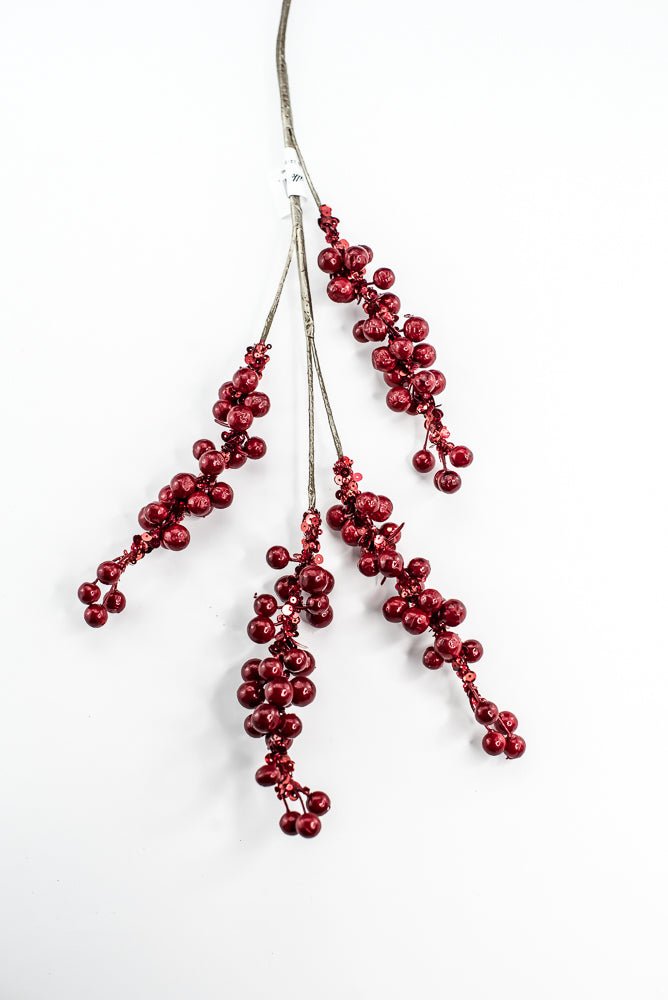 Farrisilk Red Pearls Spray - 30" - Greenery MarketCF001-02