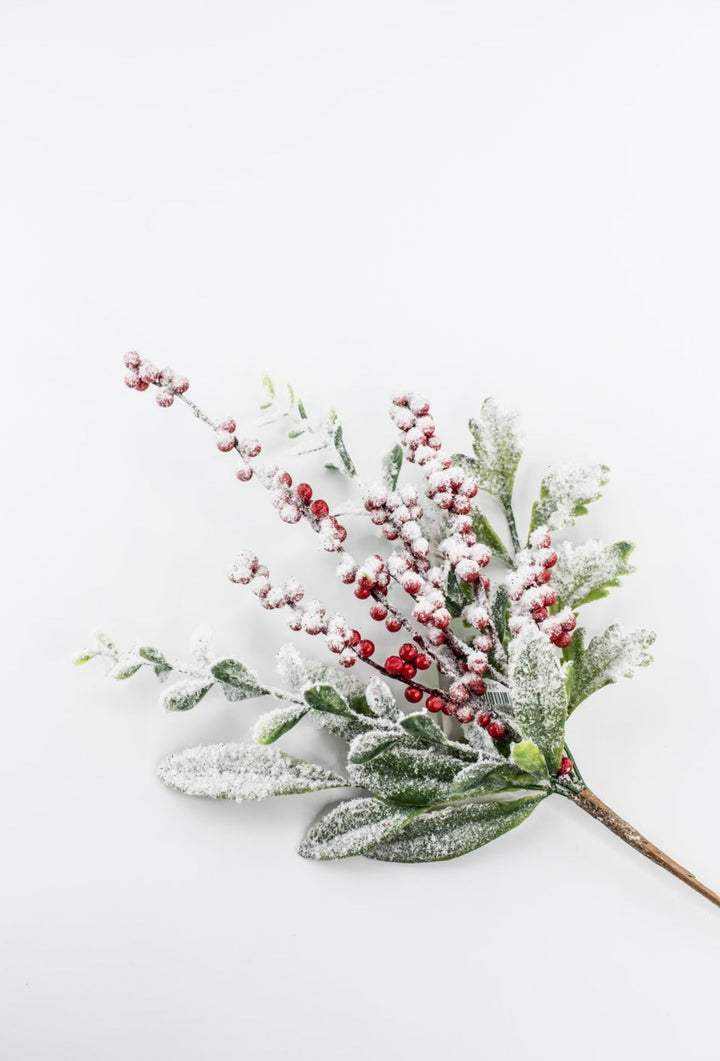 Flocked Berry Leaves Spray - Greenery Market86563SNOW