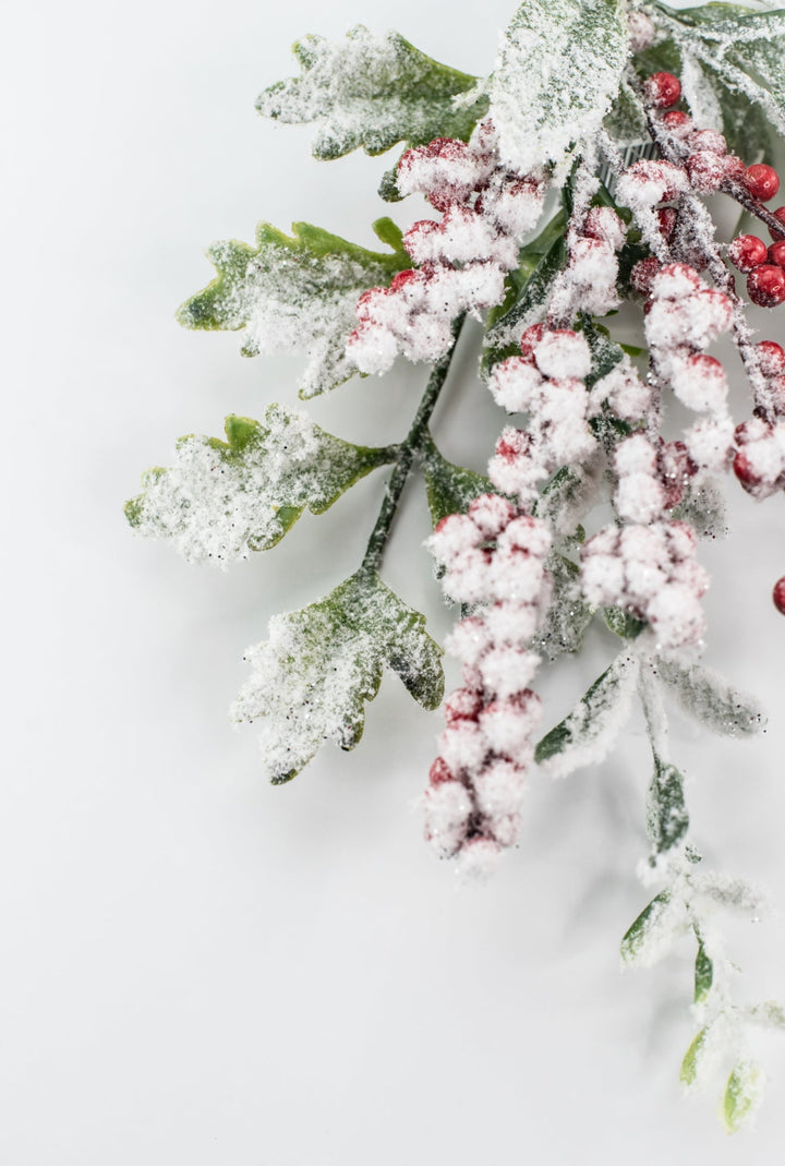 Flocked Berry Leaves Spray - Greenery Market86563SNOW