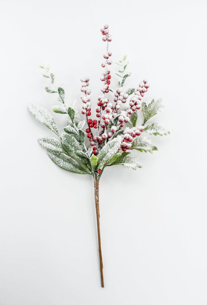 Flocked Berry Leaves Spray - Greenery Market86563SNOW