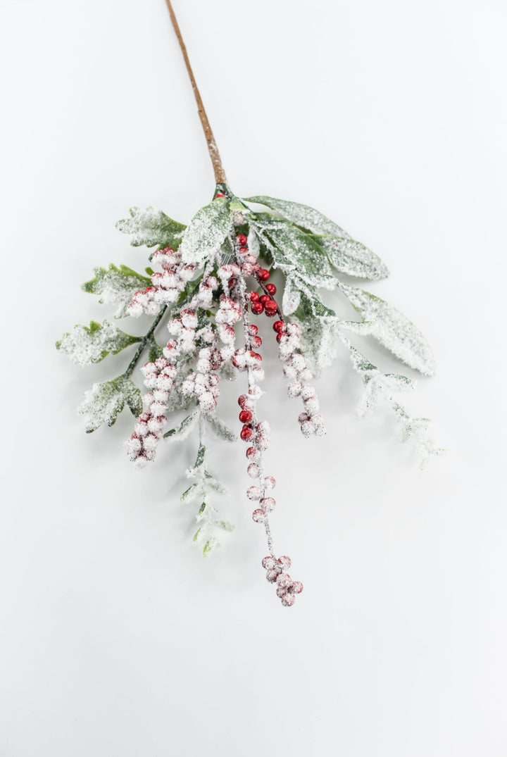 Flocked Berry Leaves Spray - Greenery Market86563SNOW