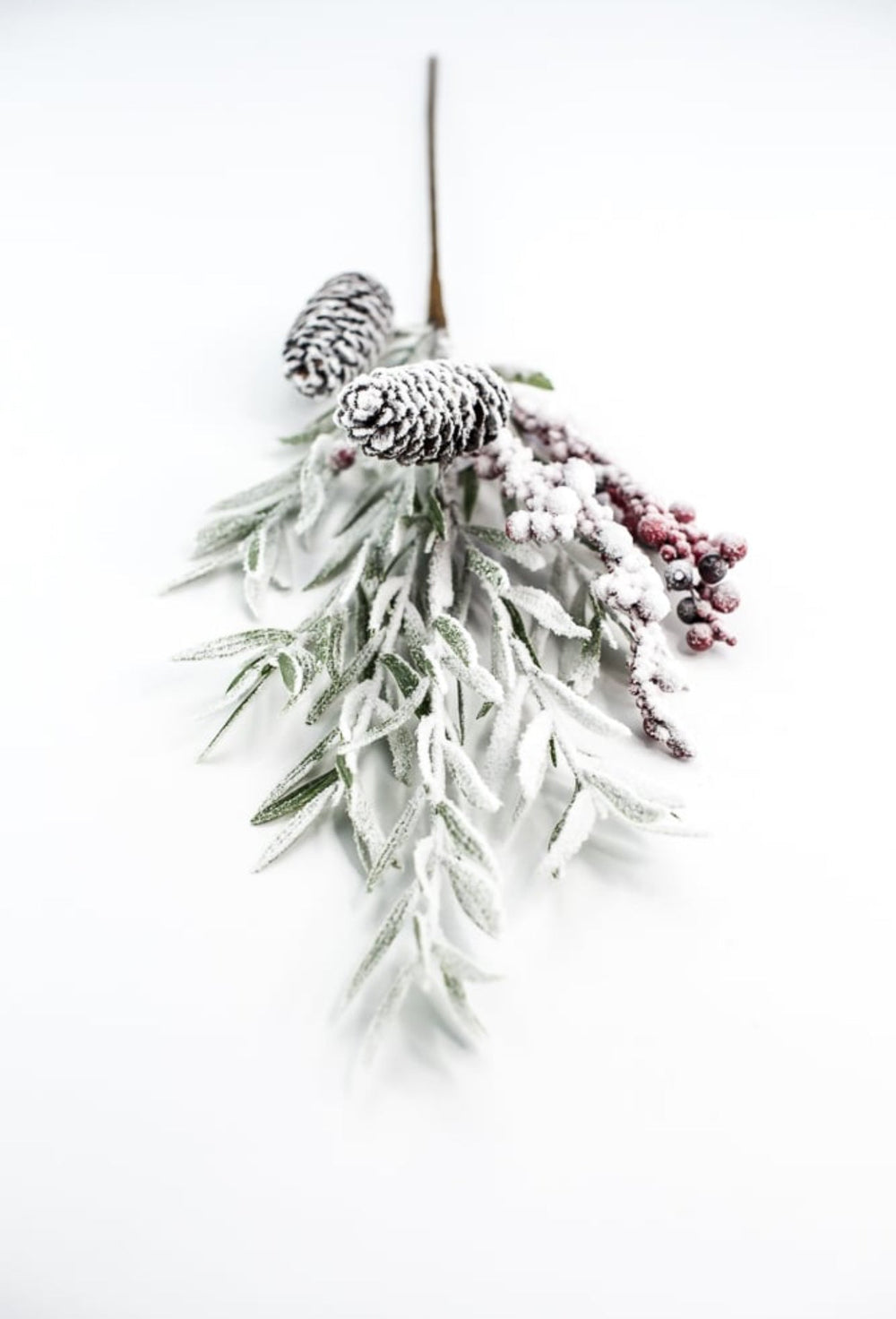 Flocked greenery and red berries spray - Greenery Market84544