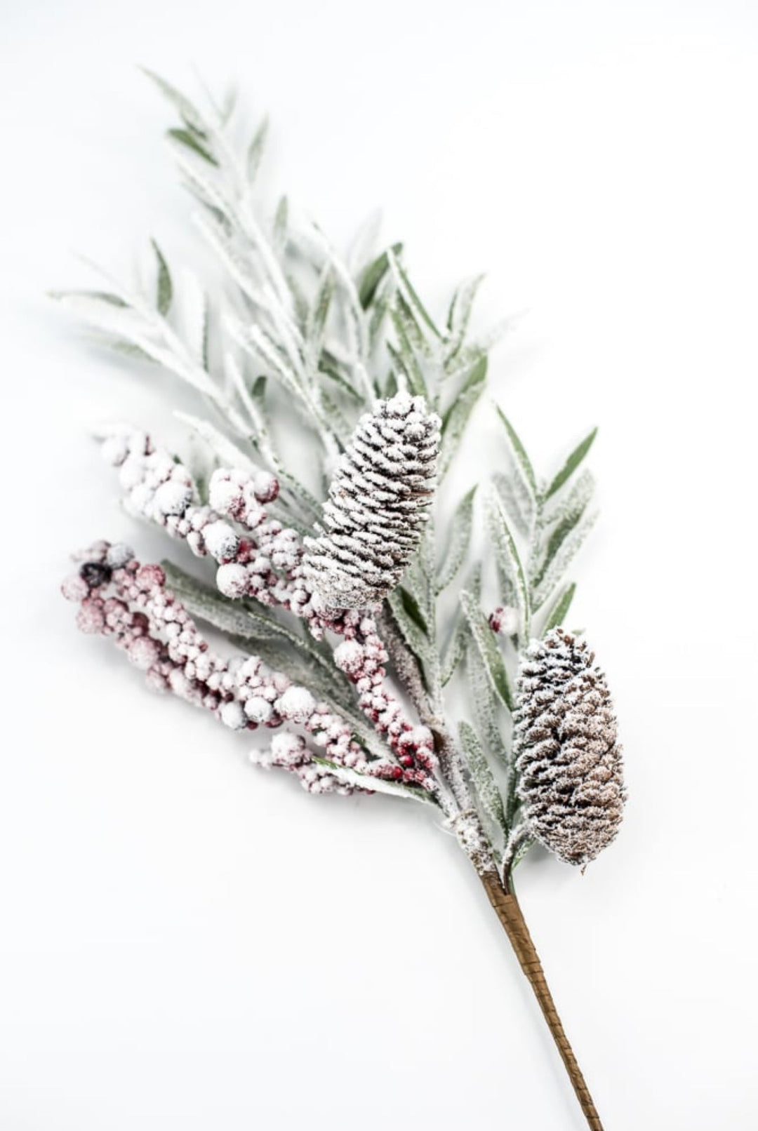 Flocked greenery and red berries spray - Greenery Market84544