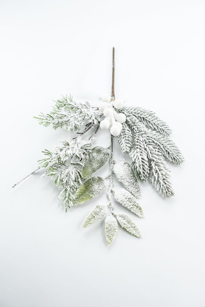 Flocked Pine Mix Berry Pick - Greenery Market86378SNOW