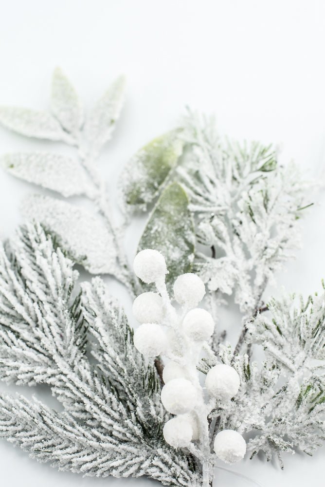 Flocked Pine Mix Berry Pick - Greenery Market86378SNOW