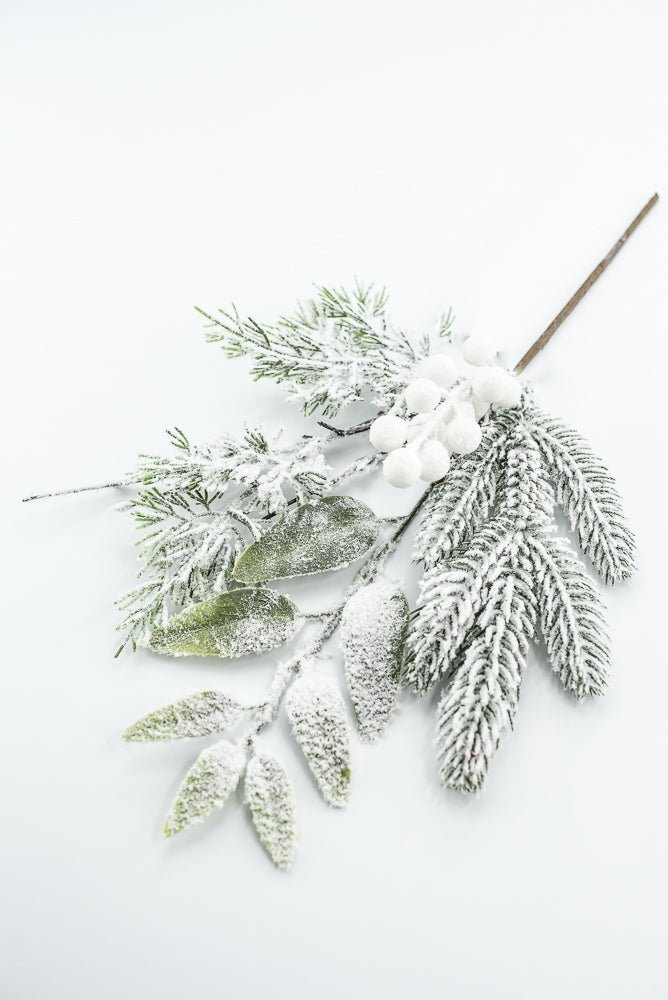 Flocked Pine Mix Berry Pick - Greenery Market86378SNOW