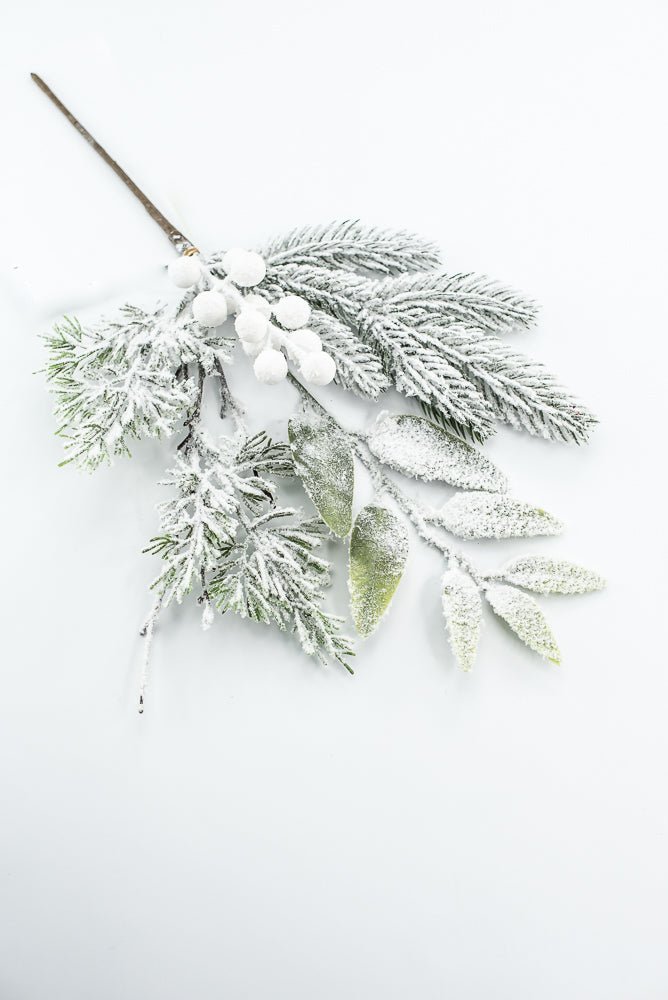 Flocked Pine Mix Berry Pick - Greenery Market86378SNOW
