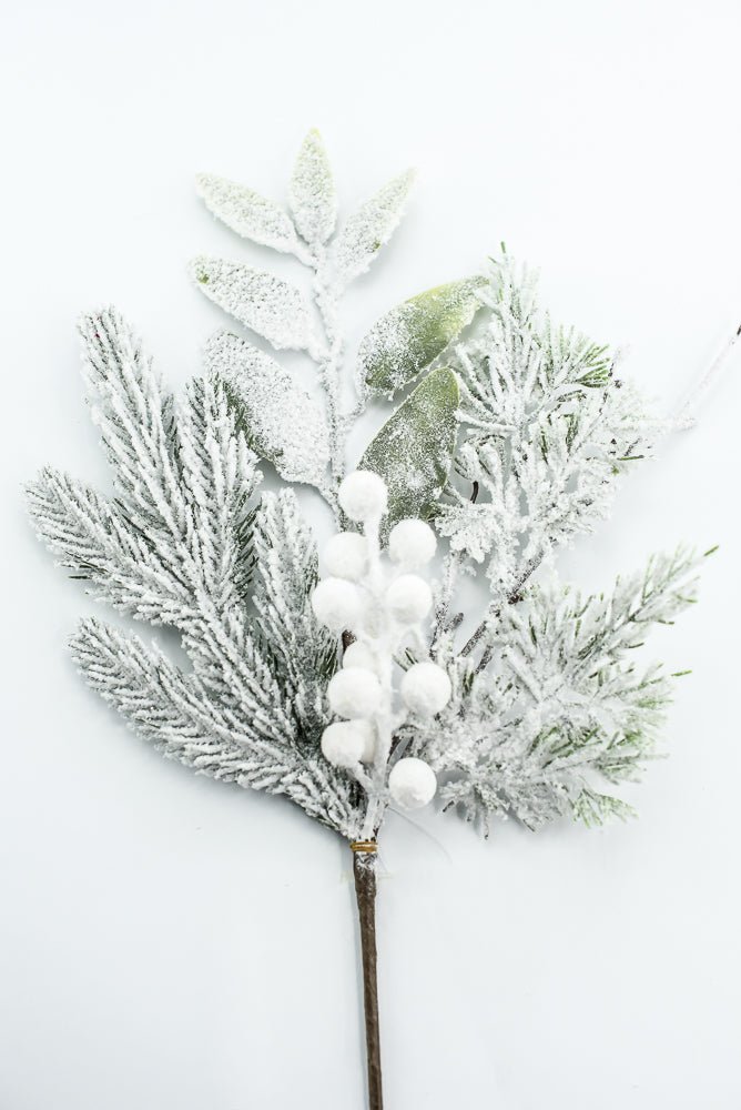 Flocked Pine Mix Berry Pick - Greenery Market86378SNOW