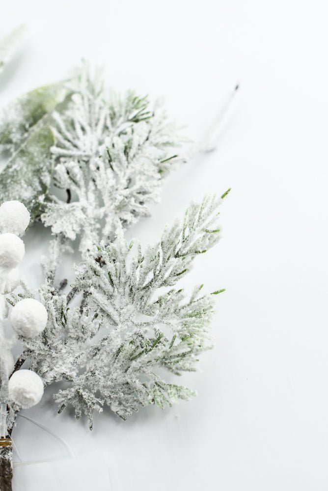 Flocked Pine Mix Berry Pick - Greenery Market86378SNOW